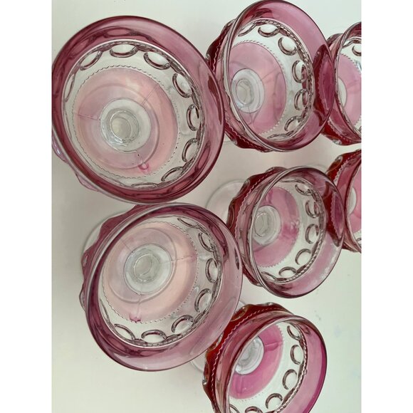 Indiana Glass Kings Crown Thumbprint Ruby Red Sherbet Dessert Dishes Set of 7 - Picture 6 of 8